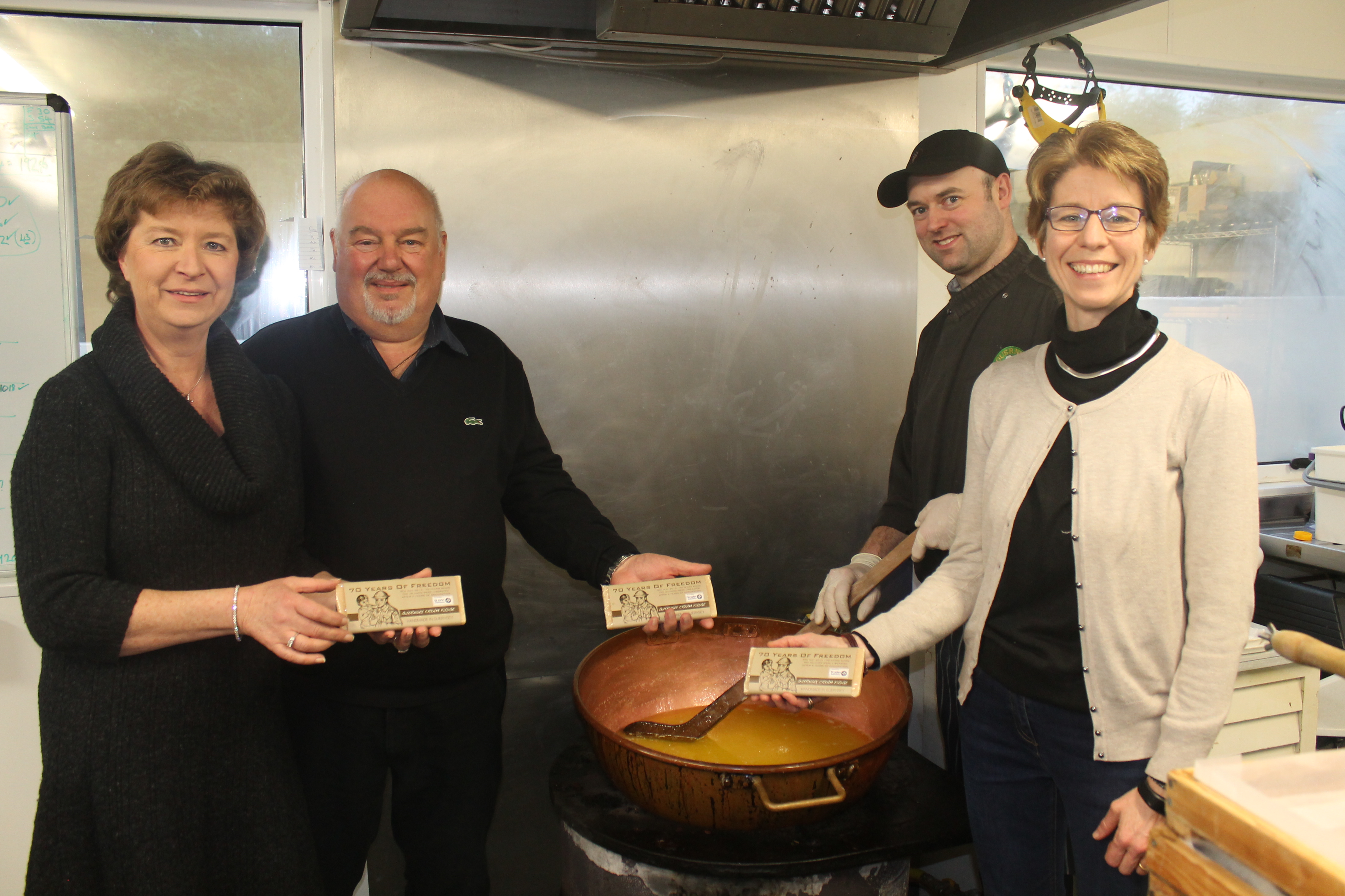 Rosemary and Terry Willey, left, co-owners of Guernsey Gourmet Fudge and chef Craig Wynstone and Vanessa Spiller, right, chief executive officer of the Commandery of St John
